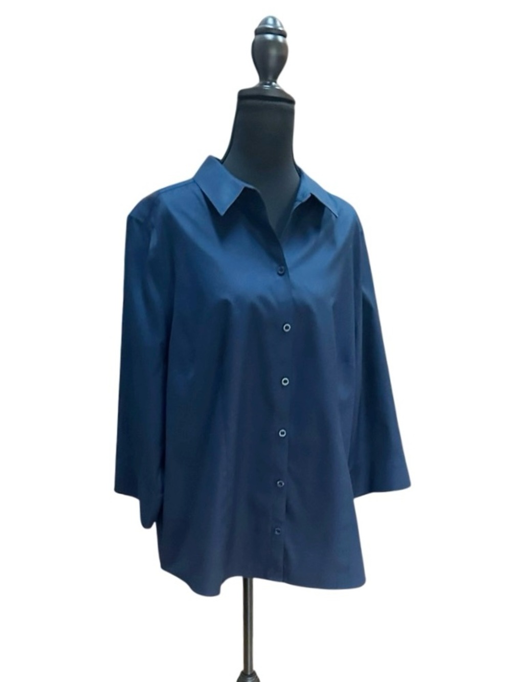 Chico’s No Iron Navy Button Up Front Blouse Top Size 3 (16 XL) Travel Summer